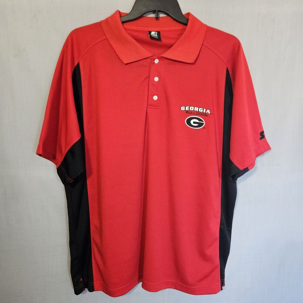 VTG Starter Georgia Bulldogs Polo Shirt Mens XL UGA Red Black Short Sleeve NCAA